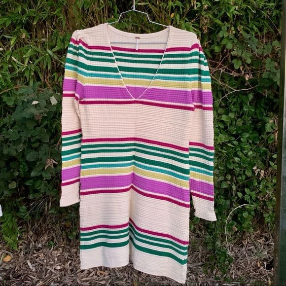 Free People Gidget Striped Longsleeve Sweater Dress Size L - Picture 2 of 5